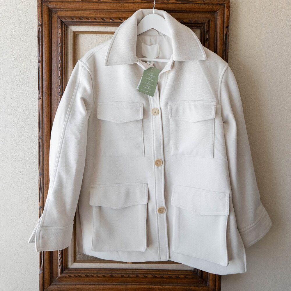 NWT H&M Women’s Ivory Coat Size XS Button Front Utility Pocket Jacket